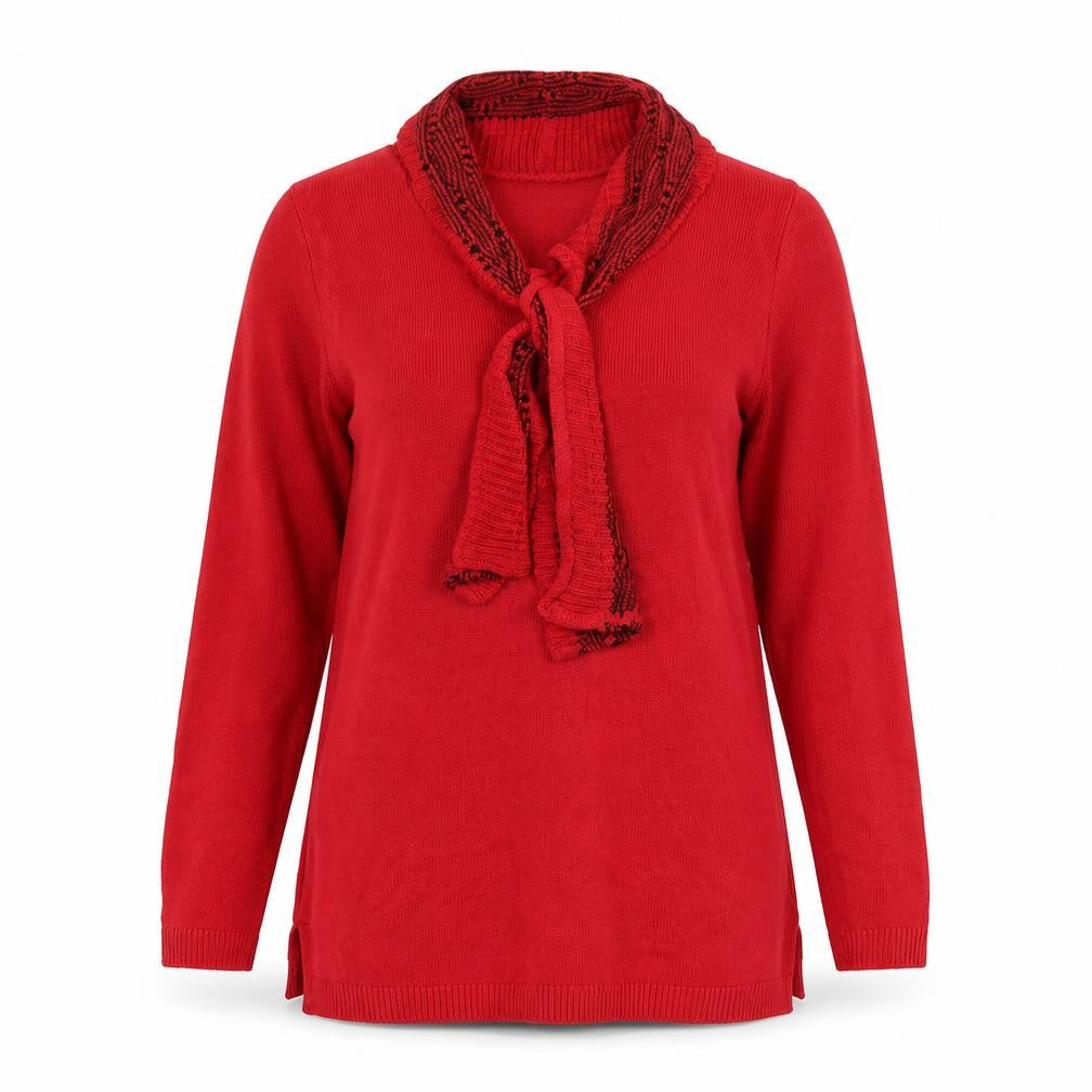 Front view of Envy women’s red round neck acrylic jumper, size S