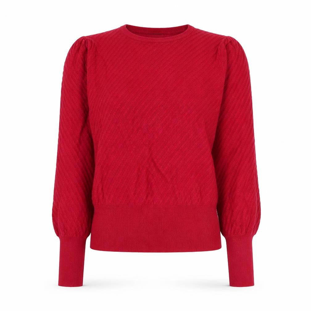 Front view of Marks & Spencer women’s pink round neck viscose jumper, size UK 12