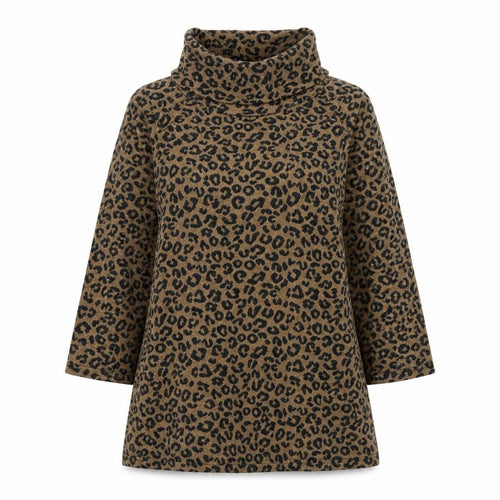 Auburn Womens Brown Roll Neck Animal Print Acrylic Pullover Jumper Size S