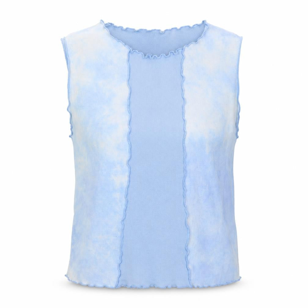Pull&Bear Womens Blue Cotton Cropped Tank Size L Round Neck