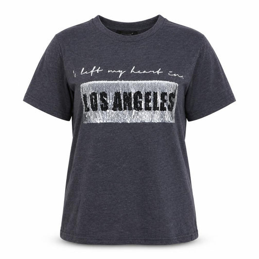 Front view of Atmosphere women’s grey cotton basic t-shirt, size UK 6, round neck - los angeles