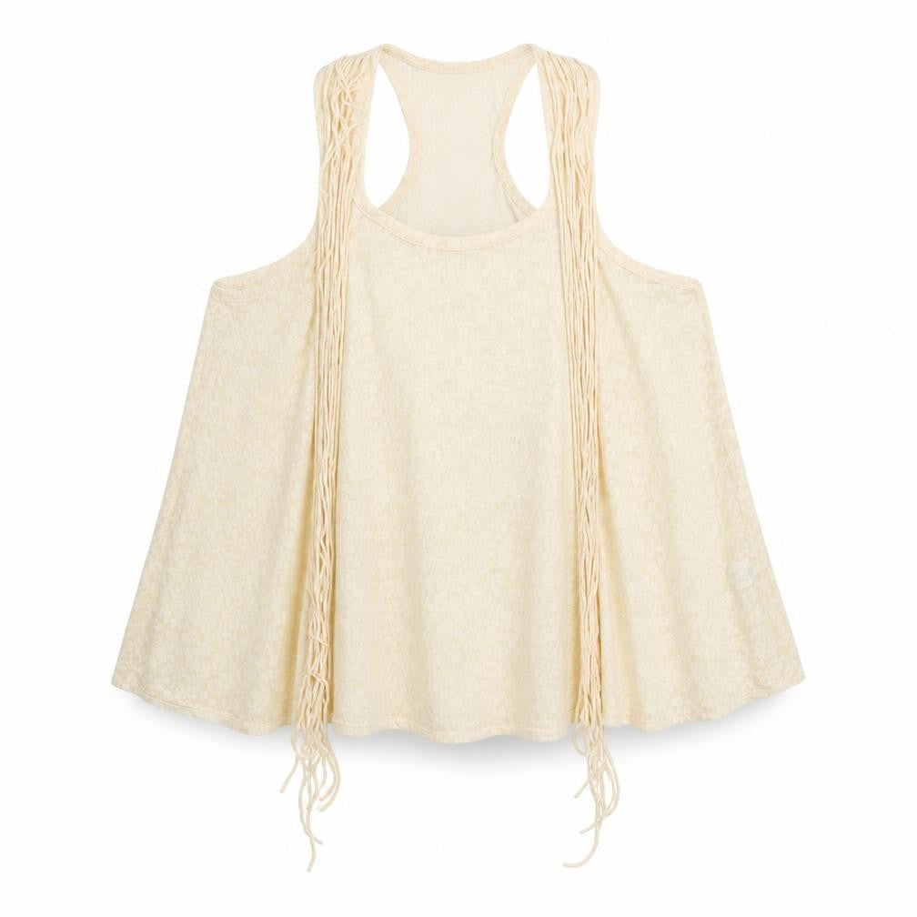 Front view of River Island women’s beige viscose basic tank, size UK 6, scoop neck