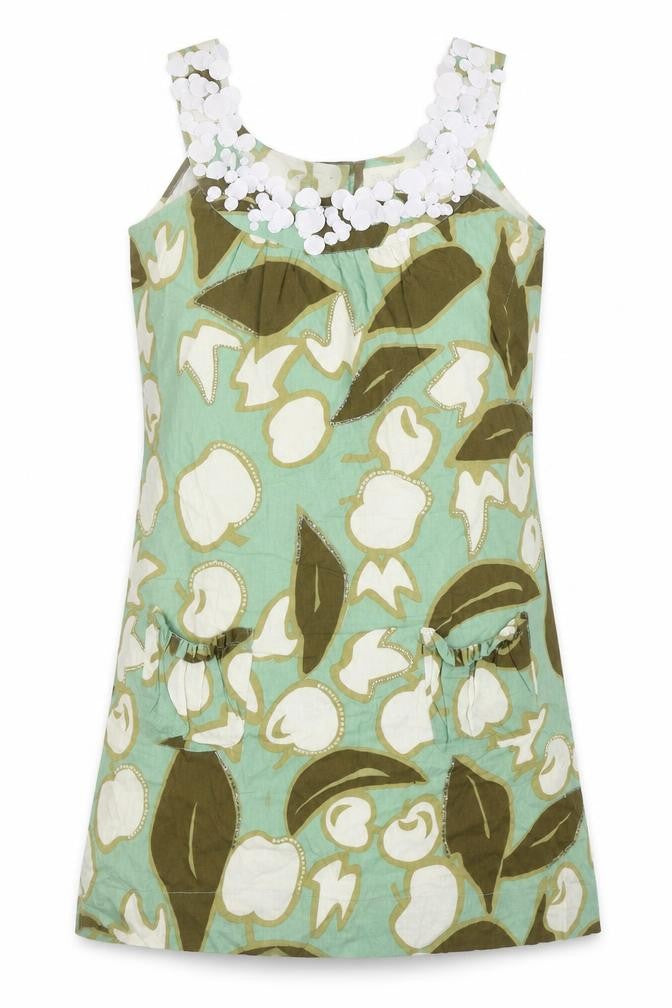 Front view of River Island women’s green geometric cotton basic tank, size UK 10, scoop neck - fruit