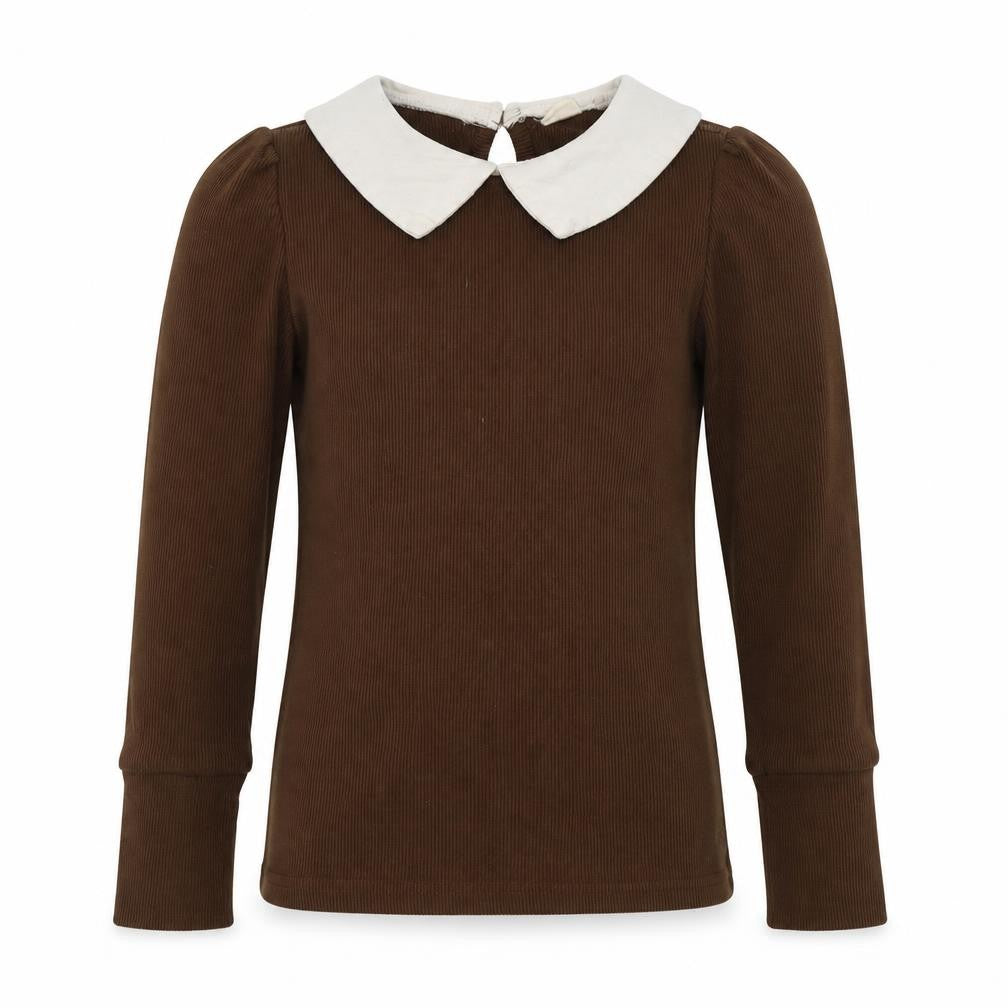 Front view of SHEIN girls’ brown collared cotton jumper, size 8-9, years pullover