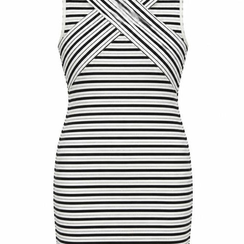Boohoo Womens Black Striped Polyester Pencil Dress Size 8 V-Neck Pullover