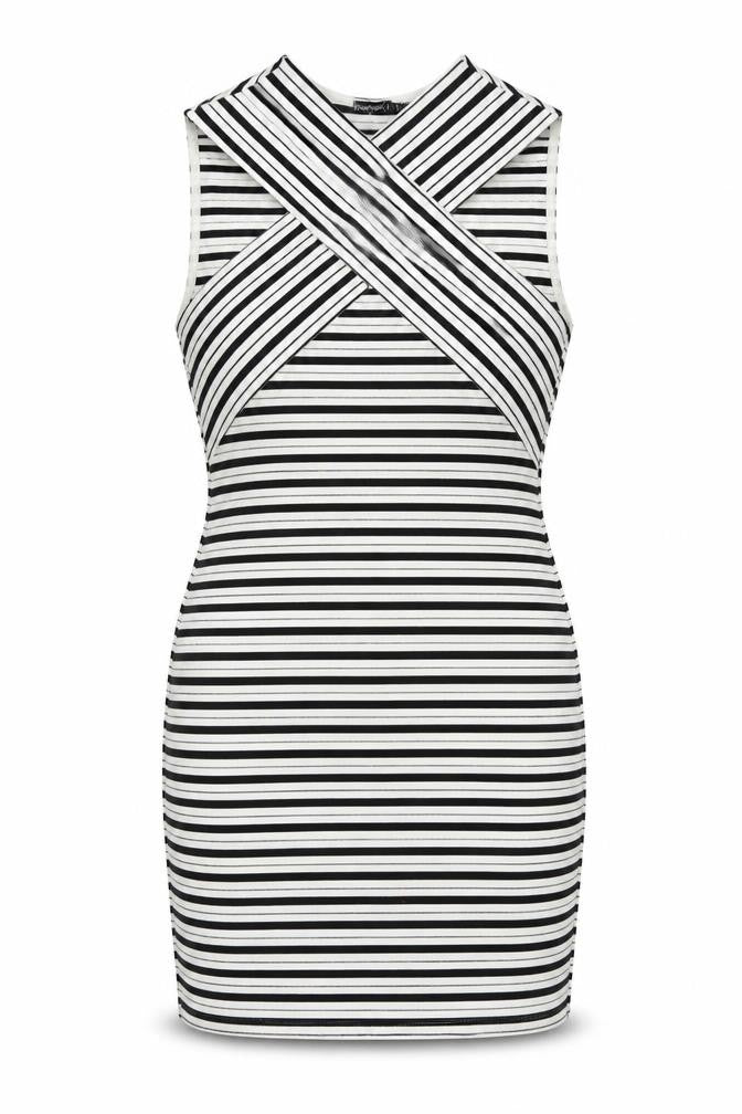 Boohoo Womens Black Striped Polyester Pencil Dress Size 8 V-Neck Pullover