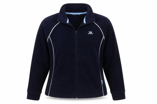 Front view of DNM Sport women’s blue jacket, size UK 12, zip