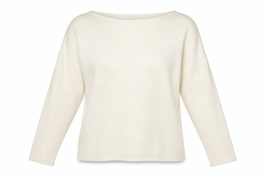 Front view of Preworn women’s beige round neck polyester jumper, size M
