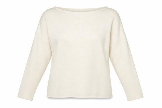 Front view of Preworn women’s beige round neck polyester jumper, size M