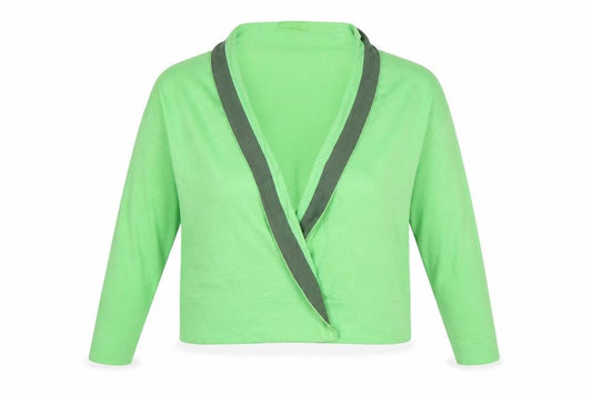 Front view of Next women’s green round neck striped cotton wrap jumper, size UK 12