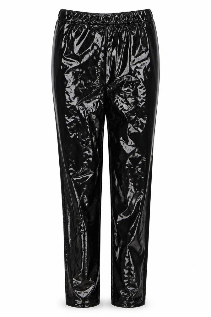 Front view of Preworn women’s black polyester capri trousers, size UK 8, 28-inch leg regular