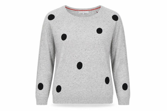 Front view of Next women’s grey round neck polka dot polyester jumper, size L
