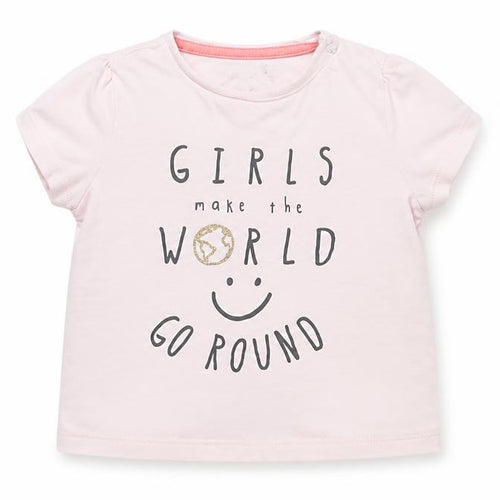 F&F Girls Pink Cotton Basic T-Shirt Size 6-9 Months Crew Neck Button
