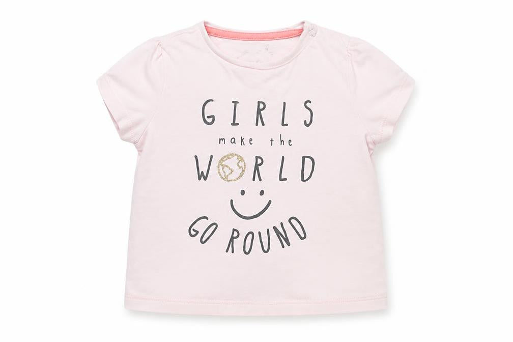 F&F Girls Pink Cotton Basic T-Shirt Size 6-9 Months Crew Neck Button