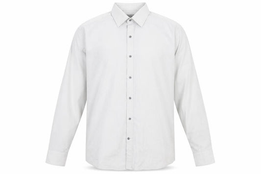 Front view of Jack Reid men’s grey polyester button-up, size 17, collared button