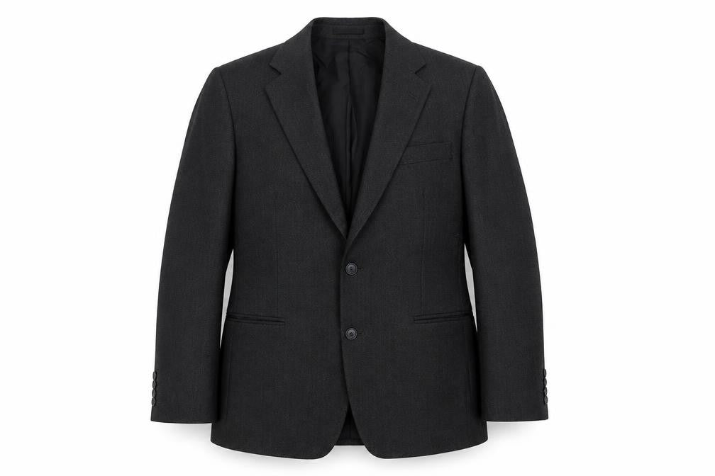 Front view of Preworn men’s grey striped wool jacket suit jacket, size 40