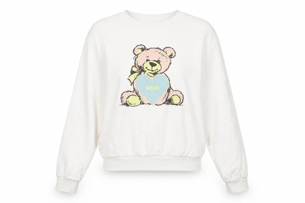 Front view of Divided by H&M women’s white cotton pullover sweatshirt size 2xs - nice bear
