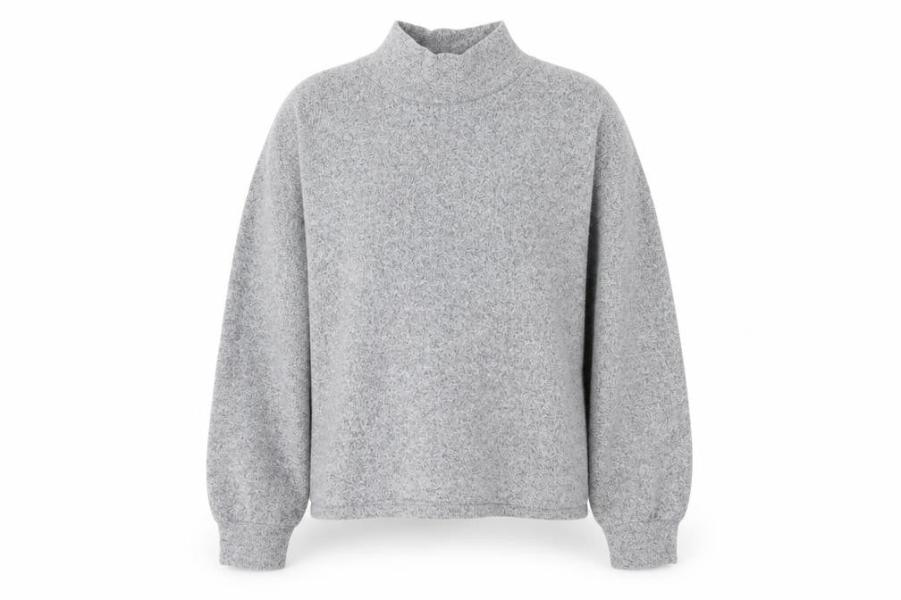 Front view of New Look women’s grey mock neck polyester jumper, size M