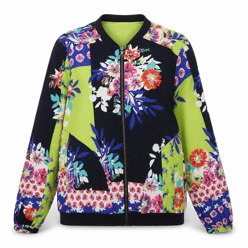 Front view of Next women’s multicoloured floral cotton full zip hoodie, size UK 8, zip