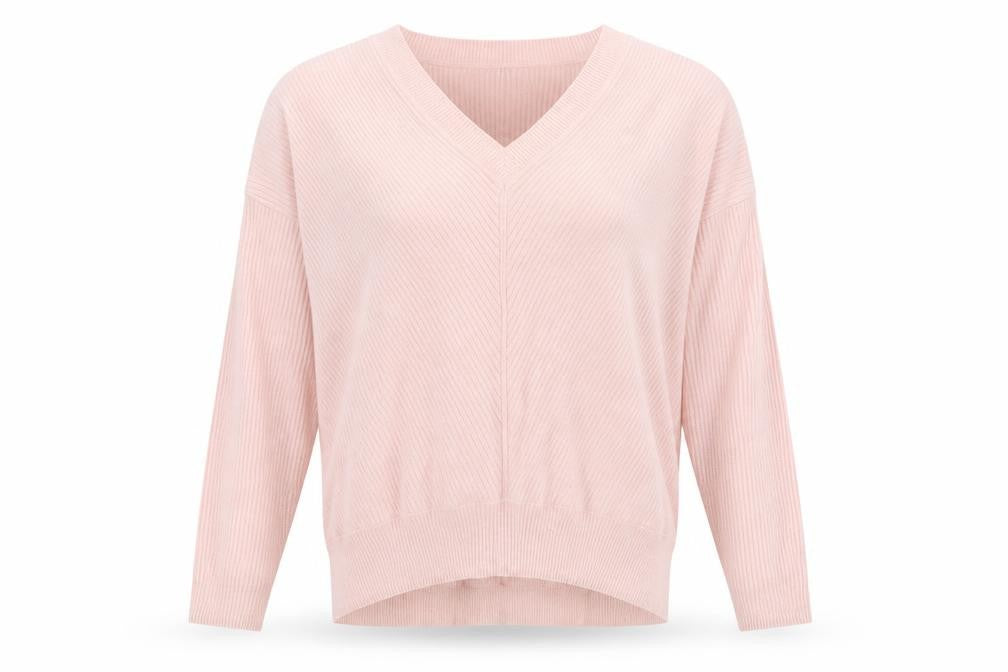 Front view of George women’s pink v-neck viscose jumper, size UK 12