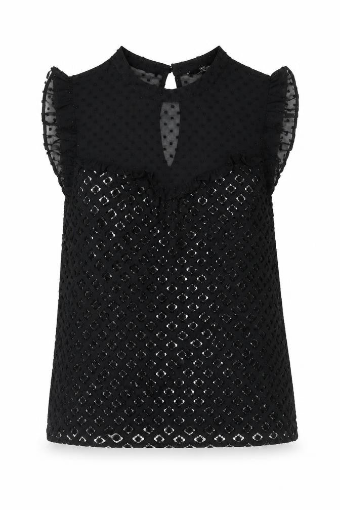 Front view of F&F women’s black polyester jersey blouse, size UK 10, crew neck