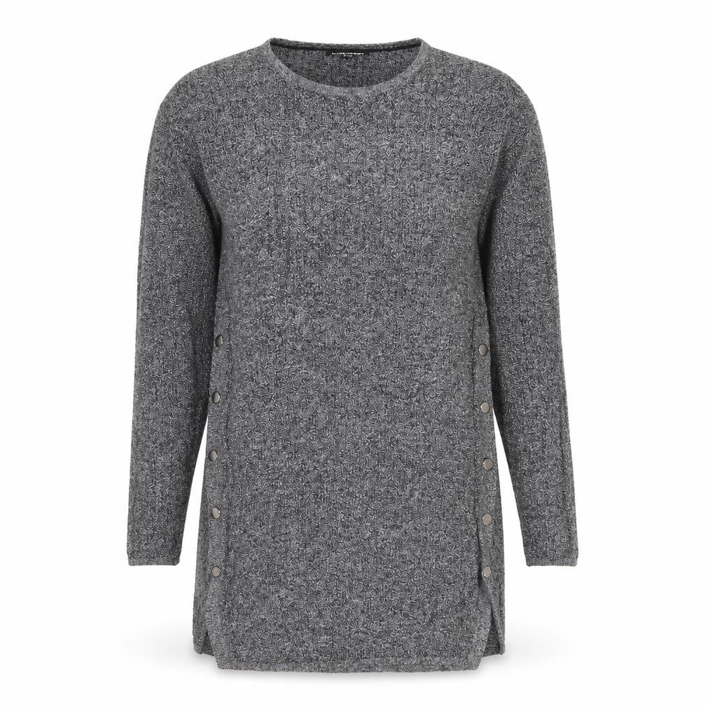 Front view of Warehouse women’s green round neck viscose jumper, size UK 10