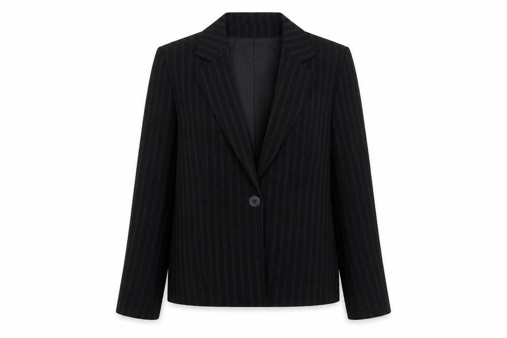 Klass Womens Black Striped Polyester Jacket Blazer Size 14