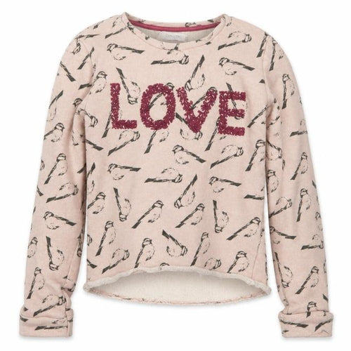 Mango Girls Pink Geometric Cotton Pullover Sweatshirt Size 9-10 Years - Love, Birds