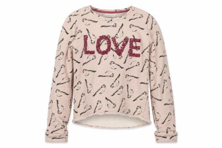 Mango Girls Pink Geometric Cotton Pullover Sweatshirt Size 9-10 Years - Love, Birds
