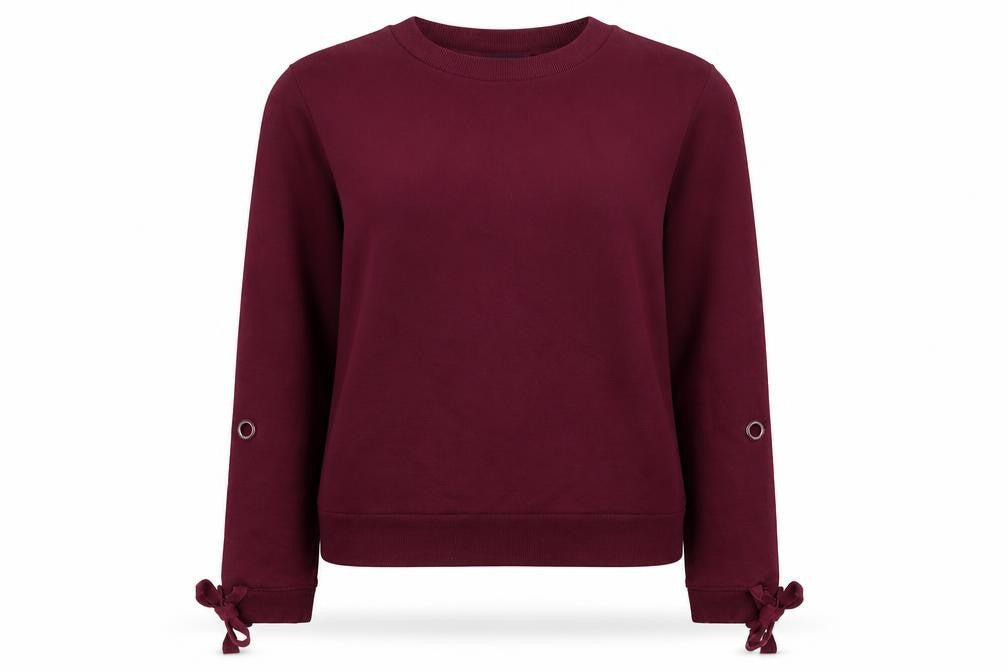 Front view of Marks & Spencer women’s purple viscose pullover sweatshirt, size UK 8, pullover