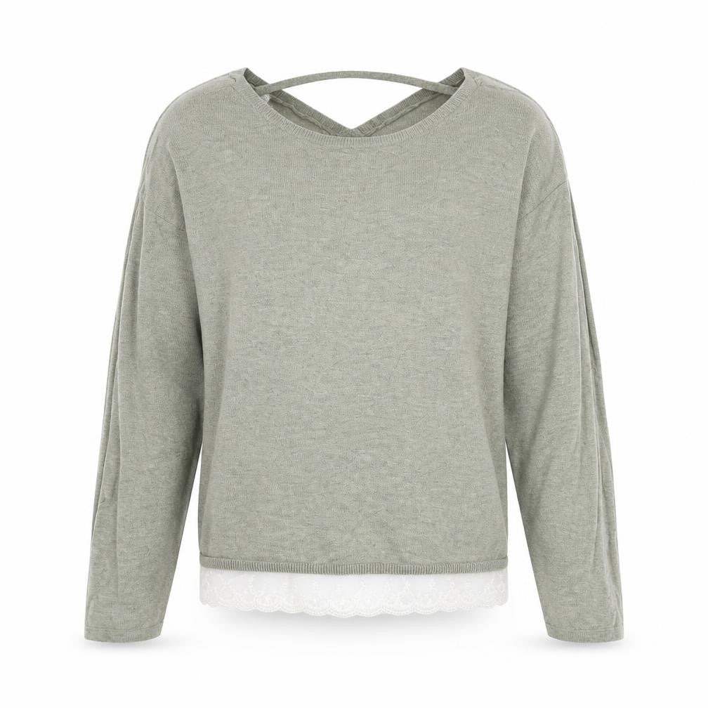 Front view of H&M girls’ grey round neck cotton jumper, size 13-14, years pullover