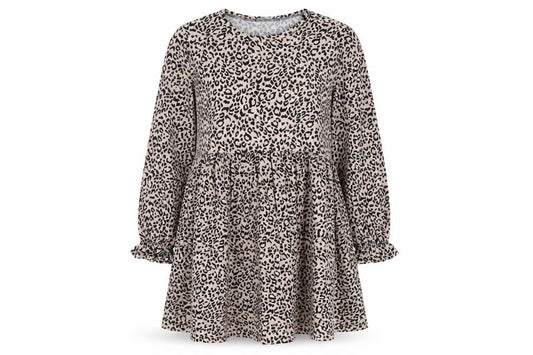 Front view of New Look women’s beige animal print polyester trapeze & swing, size UK 12, round neck pullover