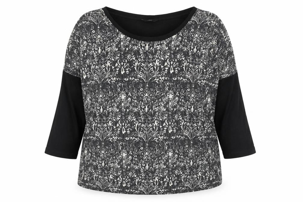 F&F Womens Black Round Neck Floral Viscose Pullover Jumper Size 16