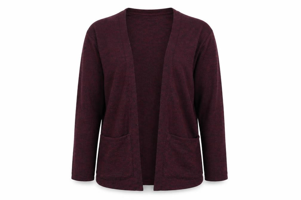 Front view of H&M girls’ purple square neck polyester cardigan jumper, size 9-10, years pullover