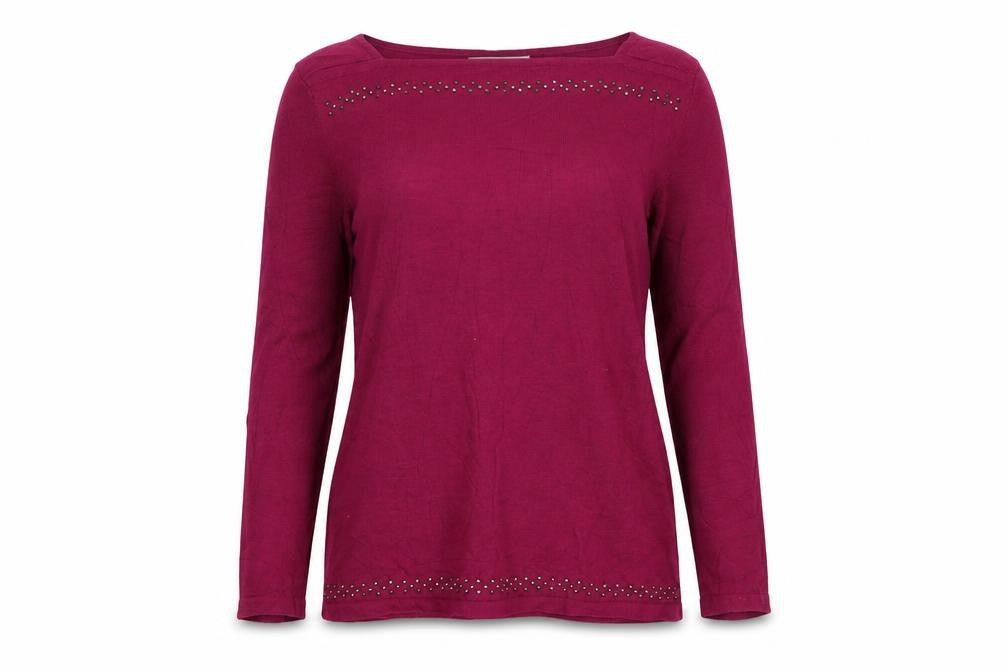 Front view of Next women’s purple round neck cotton jumper, size UK 12