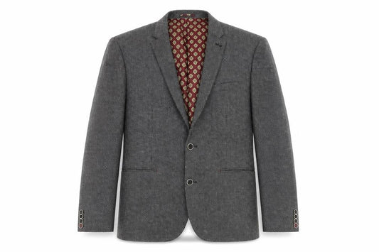 Front view of Matalan men’s grey polyester jacket suit jacket, size 42