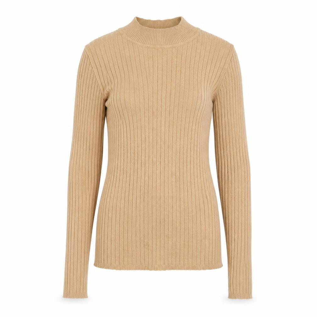 Front view of Primark women’s brown mock neck viscose jumper, size UK 10