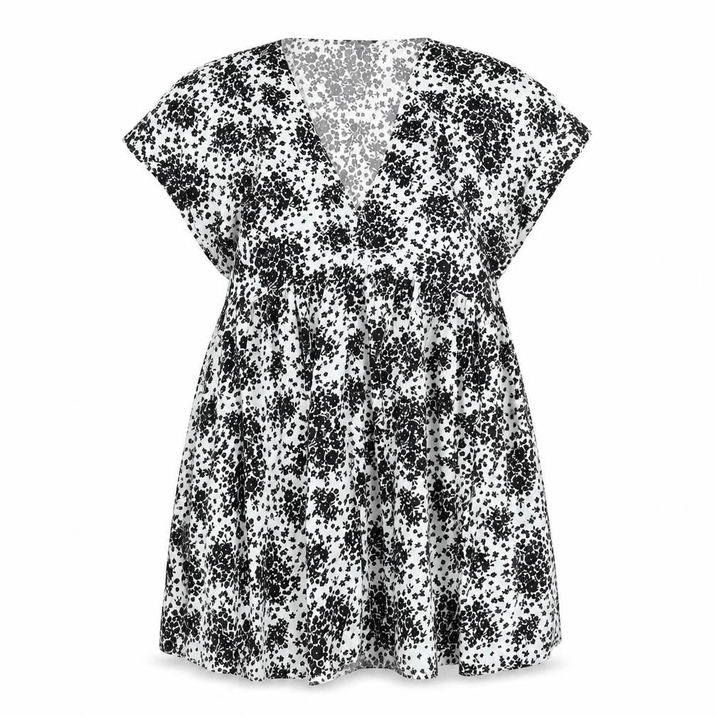 Front view of New Look women’s white floral polyester a-line, size UK 12, v-neck