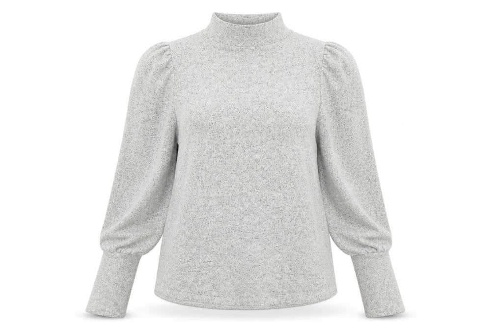 Front view of Tu women’s grey high neck viscose jumper, size UK 8