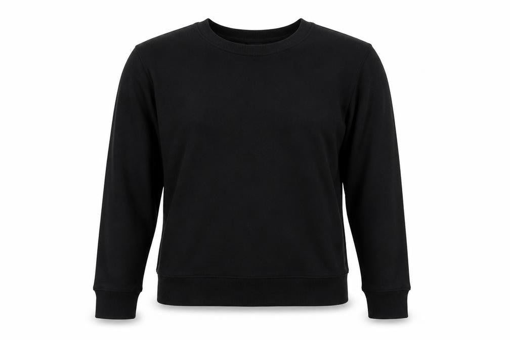 Front view of H&M women’s black cotton pullover sweatshirt, size M, pullover