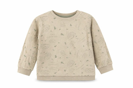Front view of So Cute Baby Beige Geometric Cotton jumper, size 12-18, Months Snap - Hedgehog Pattern