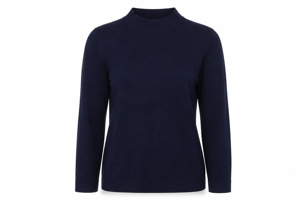 Front view of Tu women’s blue mock neck viscose jumper, size UK 8