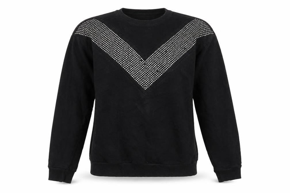 Front view of Select women’s black cotton pullover sweatshirt, size M, pullover - embellished