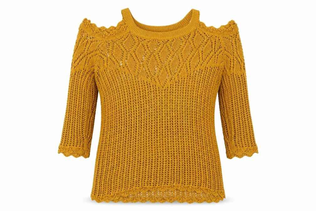 Front view of Papaya women’s yellow round neck acrylic jumper, size UK 12