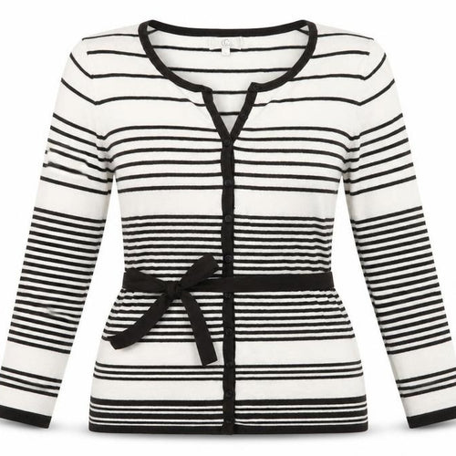 CC Womens White Round Neck Striped Viscose Cardigan Jumper Size S