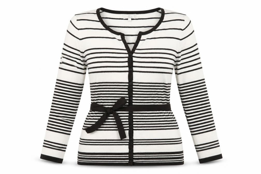 CC Womens White Round Neck Striped Viscose Cardigan Jumper Size S