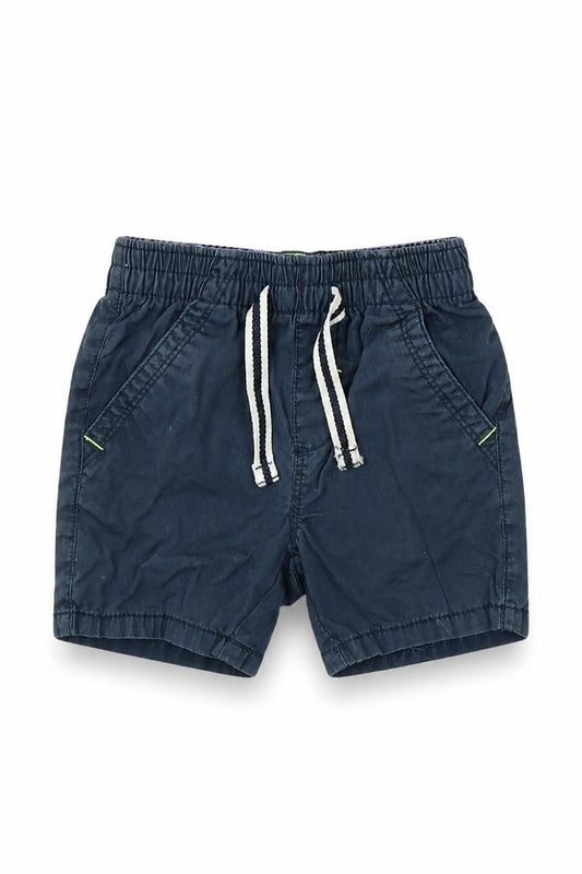 Front view of Next boys’ blue cotton cropped trousers, size 18-24, months drawstring