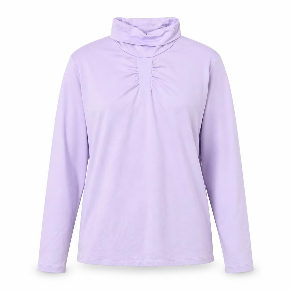 Front view of Green Lamb women’s purple roll neck polyester jumper, size UK 10