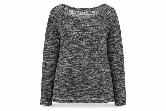 Front view of New Look women’s black boat neck polyester jumper, size UK 8
