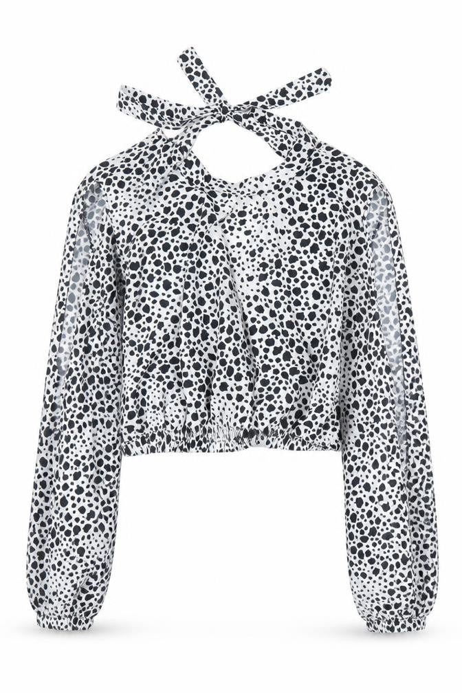 Front view of I SAW IT FIRST women’s white animal print polyester basic blouse, size UK 12, halter